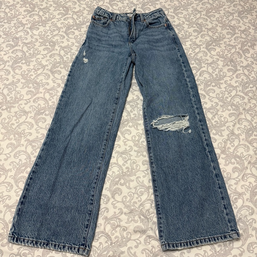 Garage Wide Leg Blue Distressed Jeans